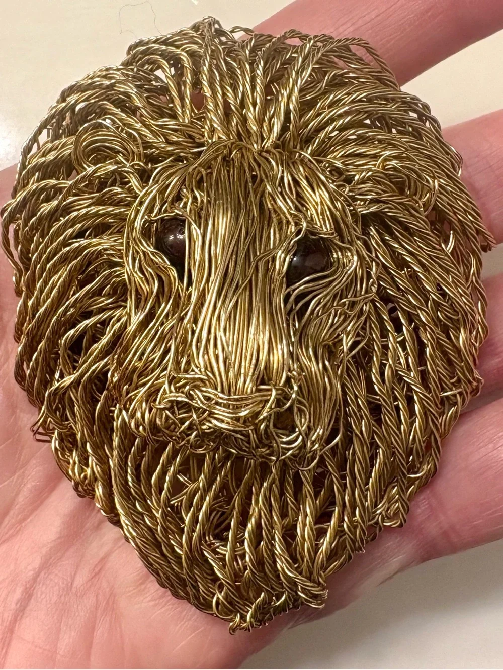 Vintage 10K Yellow Gold Wire Wrapped Lion Brooch Pin Heavy 47.78g Estate Fine